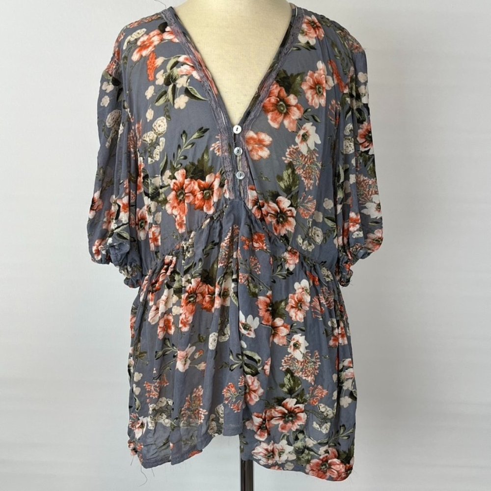 Eden & Olivia Multi Colored Floral Blouse Top Shirt ((size Large))
